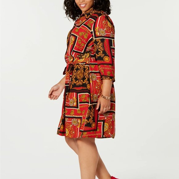 $49.00 Be Bop Trendy Plus Size Chain-Print Shirtdress, Size 2X, Scarlet/Black - Picture 3 of 13